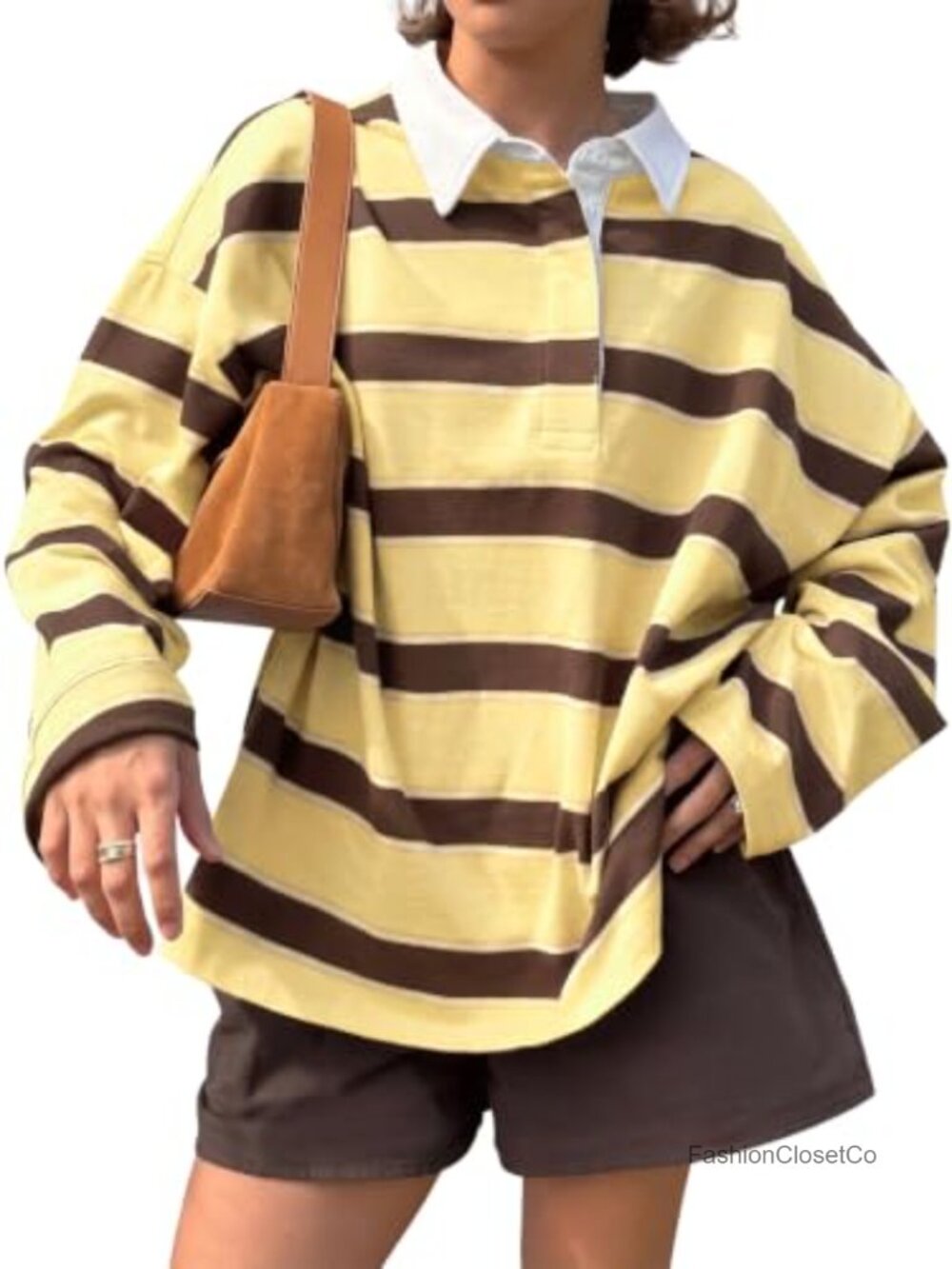 Oversized Striped Long Sleeve Polo Shirt